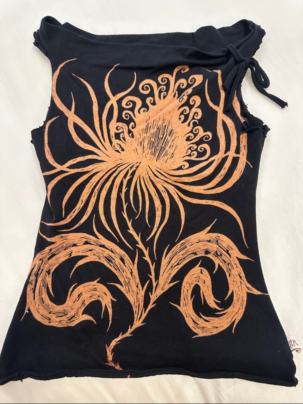 Black Tank Top with Copper Floral Print - Women